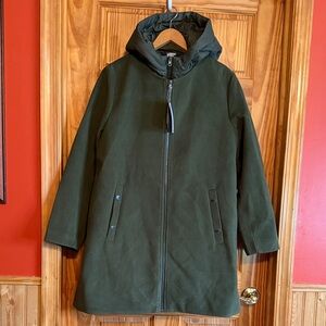 Lands' End Women's Forest Green Hooded Trench Coat with Detachable Vest.